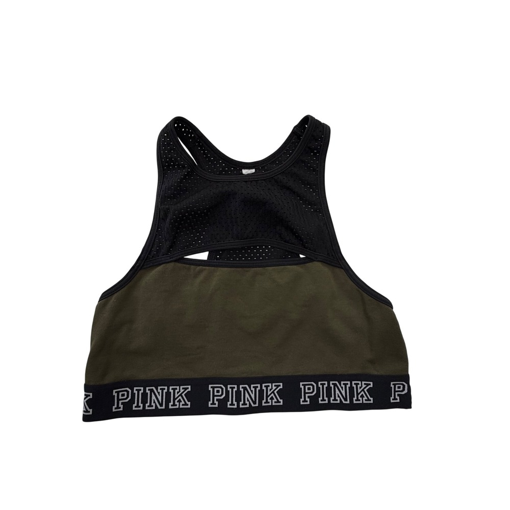 Pink Victoria's Secret Sports Bra Olive Green Mesh Racerback Small
